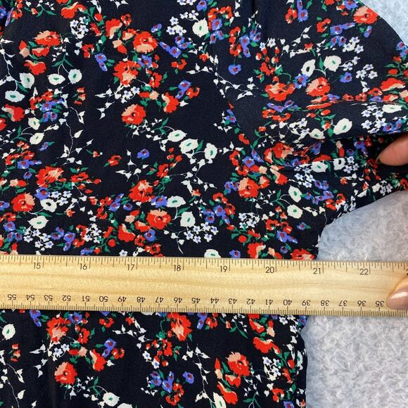 Zara Top Blouse Women's Size M Ribbon Floral Print Long Sleeve Collared - Picture 8 of 12